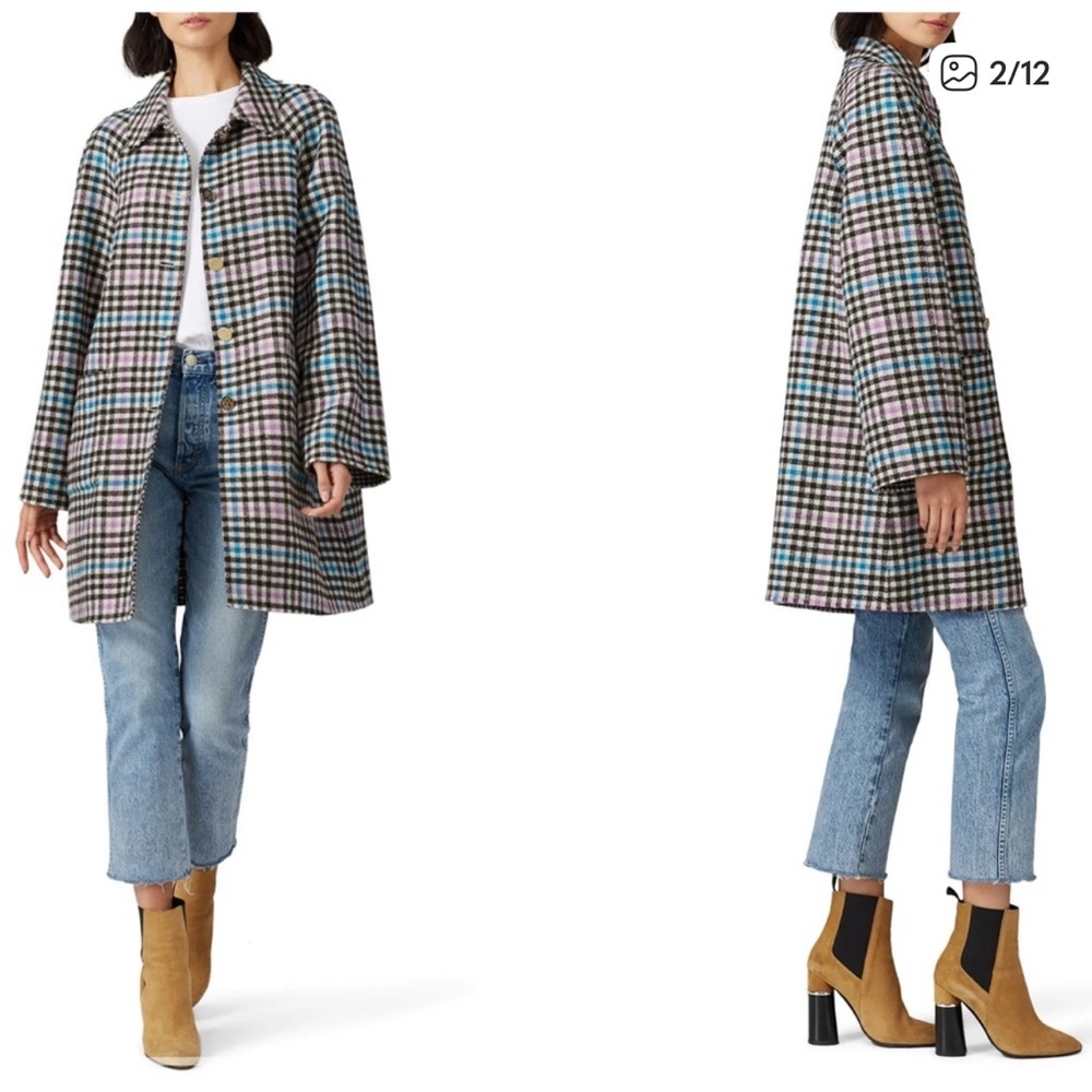New Draper James‎ Wool Plaid Houndstooth Reversible Swing car Coat Jacket XS S M